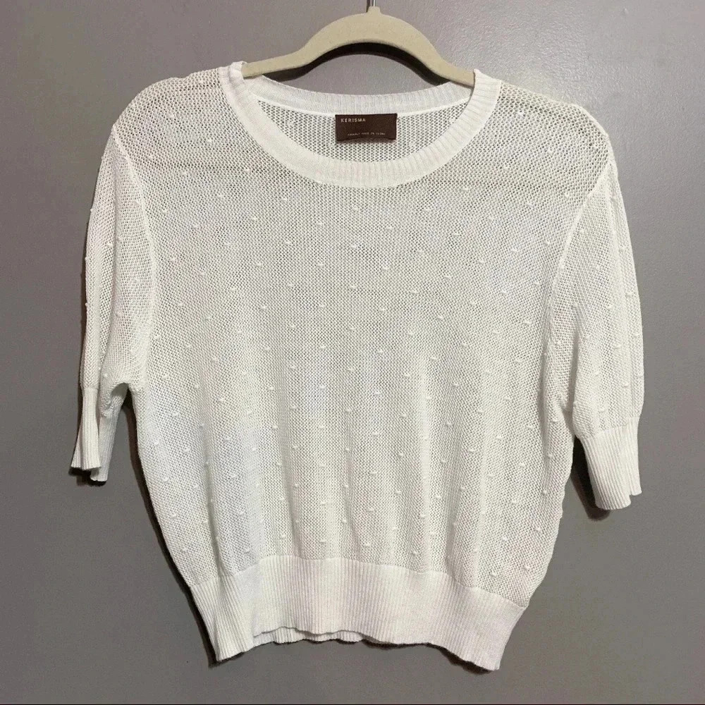 Kerisma White Cropped Shortsleeve Semi Sheer Knit Top Size M/L